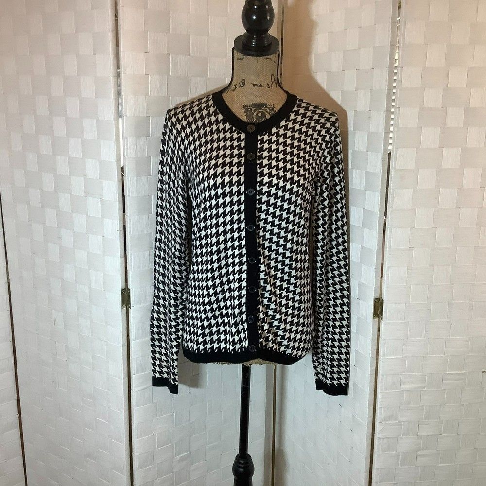 Covington black white houndsooth cardigan sweater small